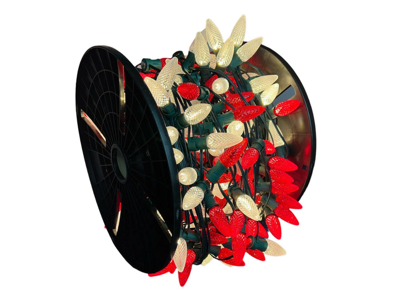 C9 Bulbed Sockets with Magnet Clips: 250’ 15” Spacing C9 Spool with Pre-Bulbed C9s and Magnet Clips, SPT-1 Green Wire