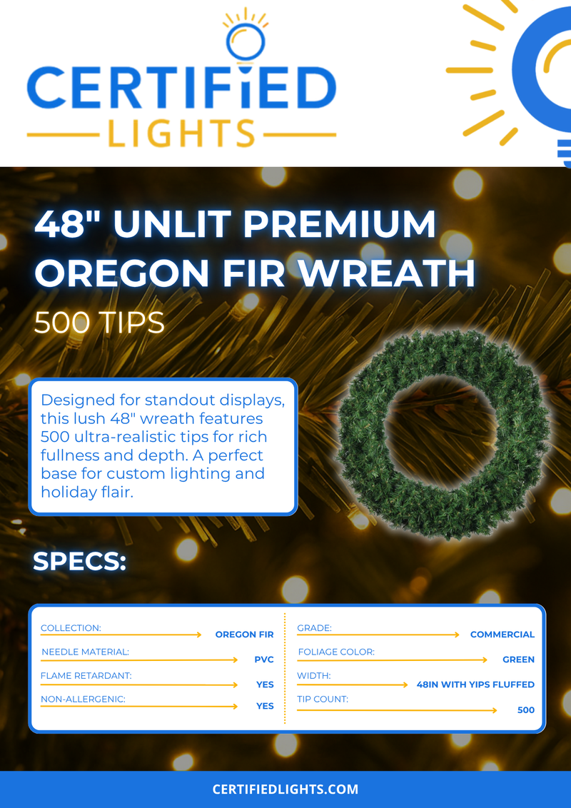 48" Unlit Premium Oregon Fir Wreath, 500 Tips