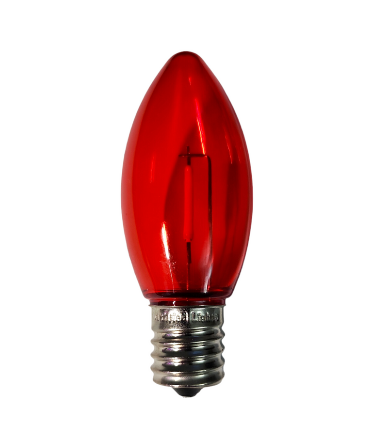 C9 Red LED Plastic Filament Bulbs, Shatterproof - 25 Pack