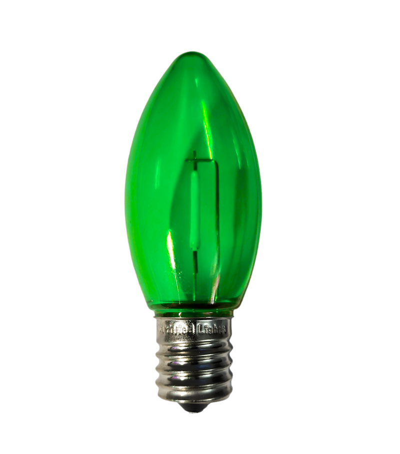 C9 Green LED Plastic Filament Bulbs, Shatterproof - 25 Pack