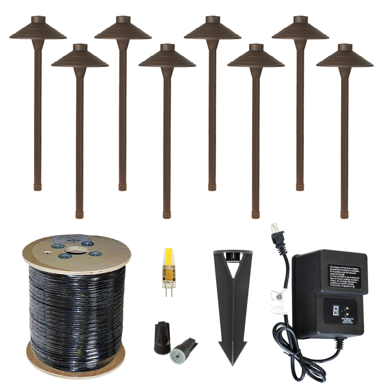 LED Landscape Path Light Kit - 8 Path Light Set w/ Low Voltage Transformer