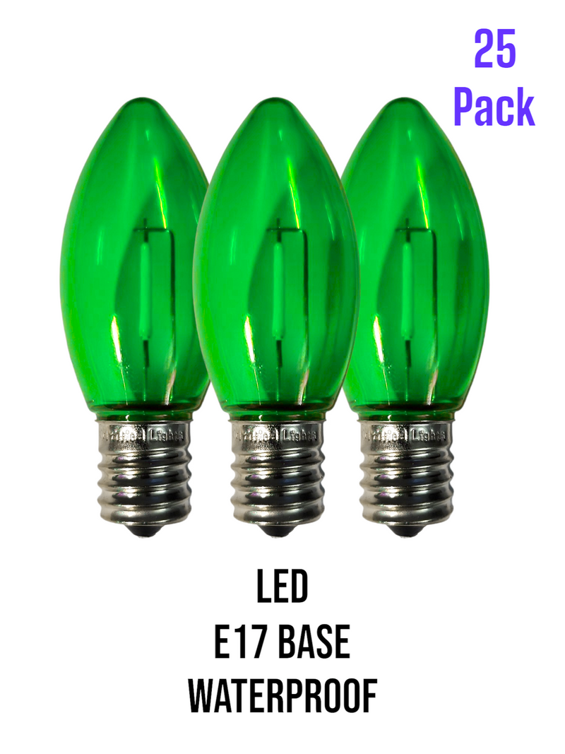 C9 Green LED Plastic Filament Bulbs, Shatterproof - 25 Pack