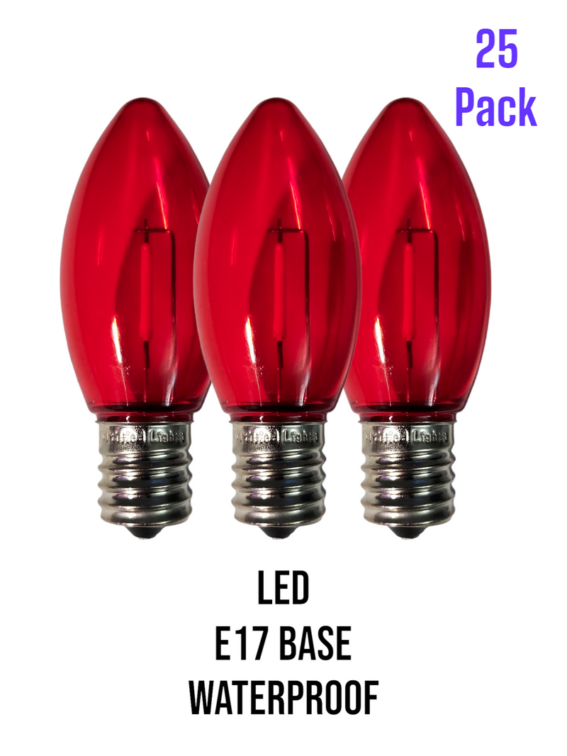 C9 Red LED Plastic Filament Bulbs, Shatterproof - 25 Pack